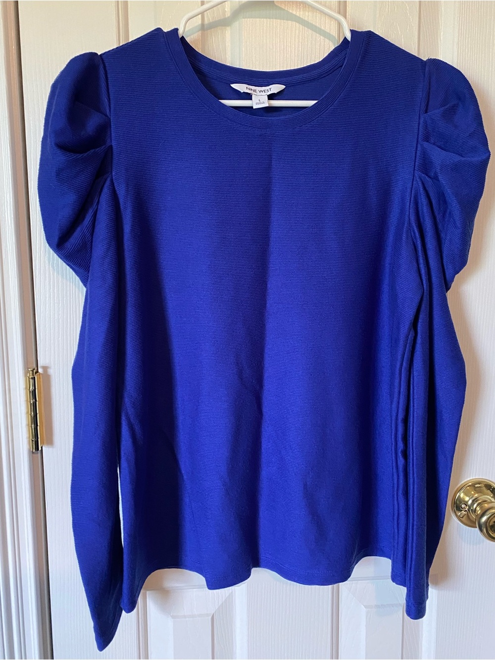Nine West Royal Purple/Blue Textured Long-sleeve Crewneck Size Large